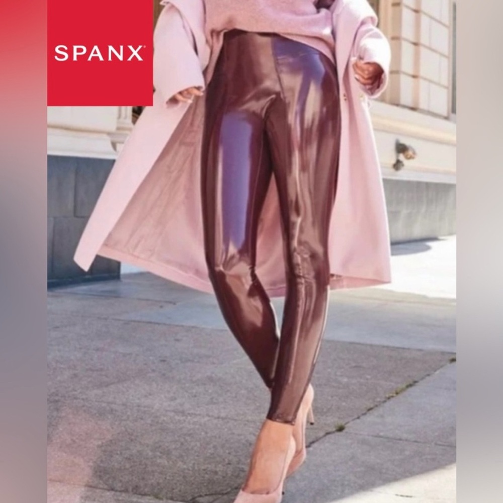 ❗️NWT SPANX Faux Leather Leggings Medium Burgundy Small Ankle